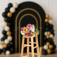 Lofaris Gold And Black Arch Balloons Cake Smash Backdrop