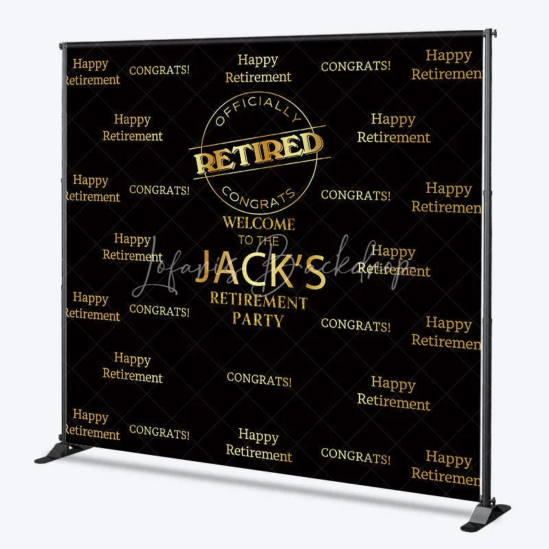 Lofaris Gold and Black Custom Retirement Party Backdrop Personalized Congrats Celebration Decor