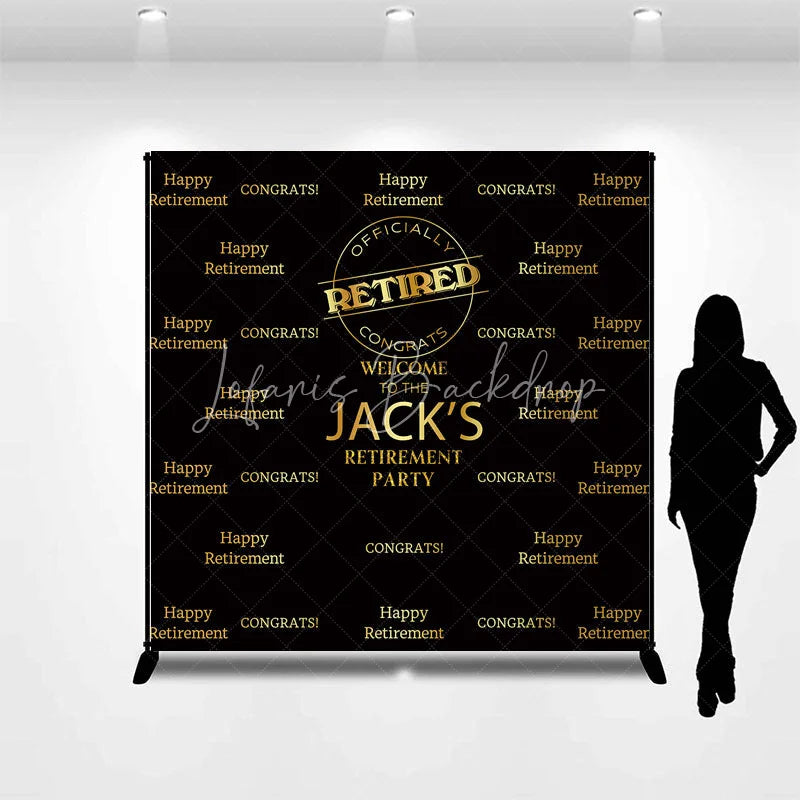Lofaris Gold and Black Custom Retirement Party Backdrop Personalized Congrats Celebration Decor