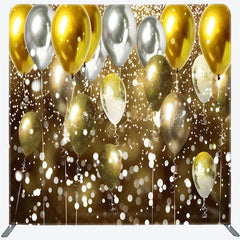 Lofaris Gold and Silver Balloons Double-Sided Tension Fabric Backdrop Bokeh Lights for Birthday New Year’s Eve Party