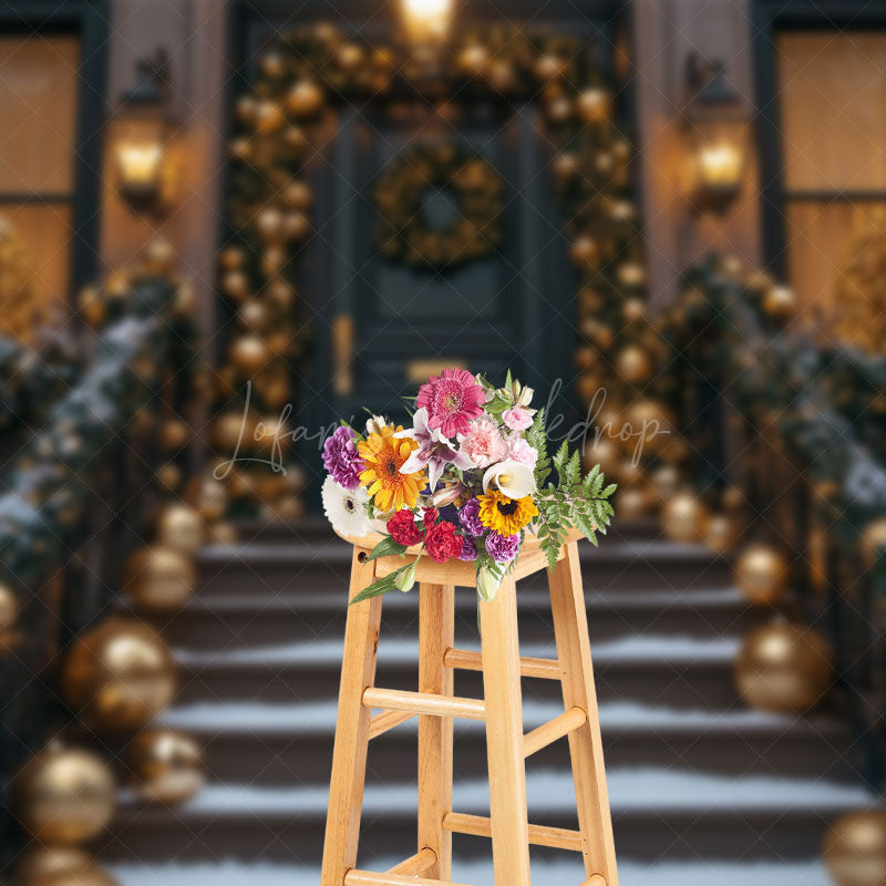 Lofaris Gold Bauble Wreath Door Stairs Christmas Backdrop
