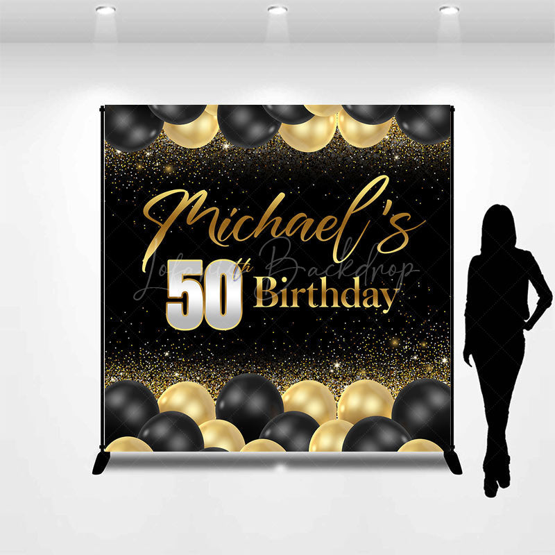 Lofaris Gold Black Balloon Custom Name 50th Birthday Backdrop