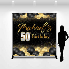 Lofaris Gold Black Balloon Custom Name 50th Birthday Backdrop