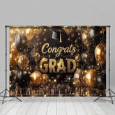 Lofaris Gold Black Balloons Bokeh Congrats Grad Backdrop