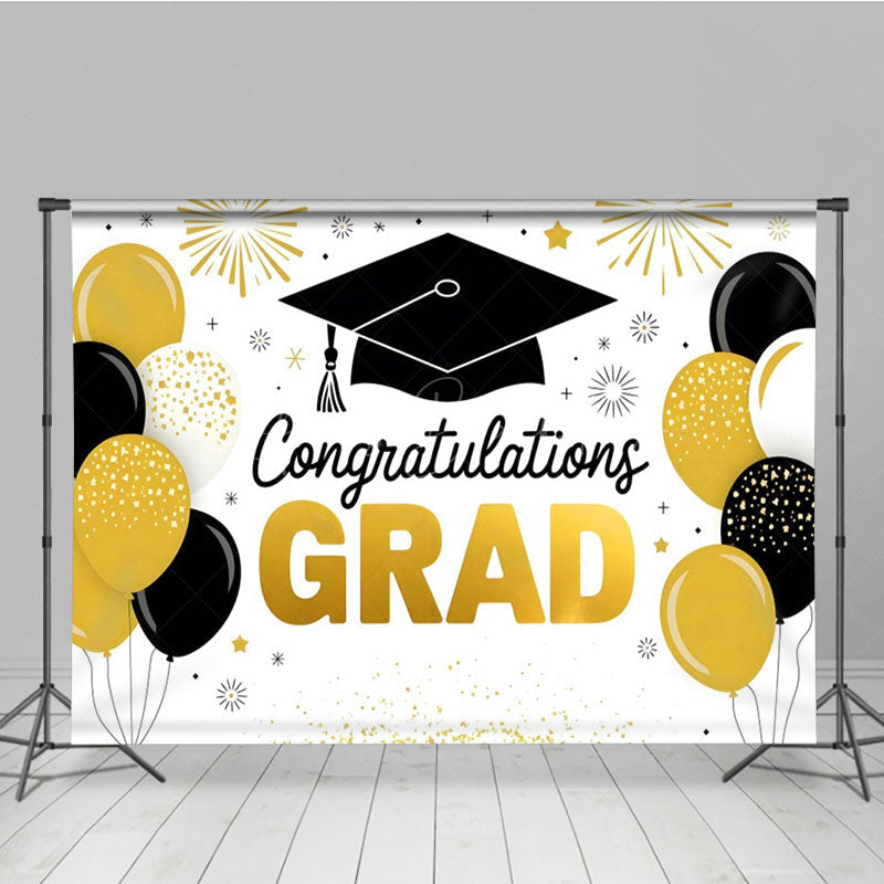 Lofaris Gold Black Balloons White Congrats Grad Backdrop
