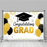 Lofaris Gold Black Balloons White Congrats Grad Backdrop