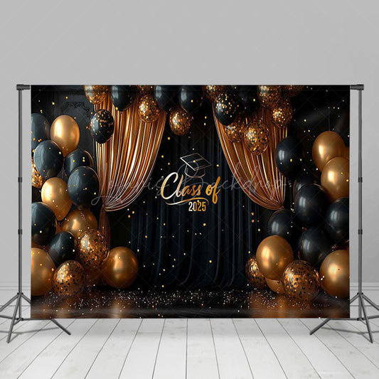 Lofaris Gold Black Curtain Balloons Class of 2025 Backdrop
