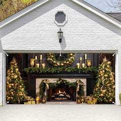 Lofaris Gold Black Elegant Fireplace Xmas Garage Door Banner