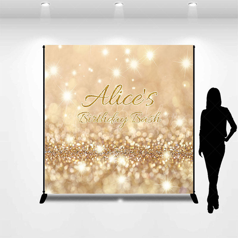 Lofaris Gold Bokeh Glitter Custom Name Birthday Bash Backdrop