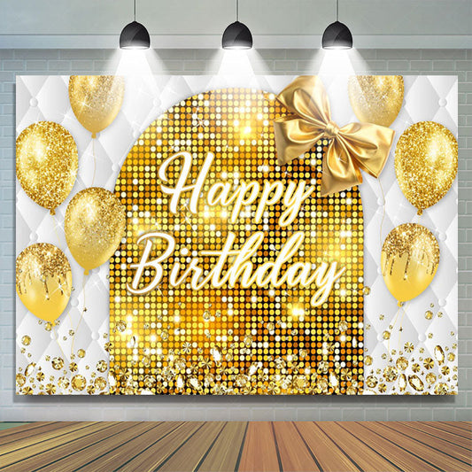 Lofaris Gold Bow Balloon Bokeh Vibe Happy Birthday Backdrop