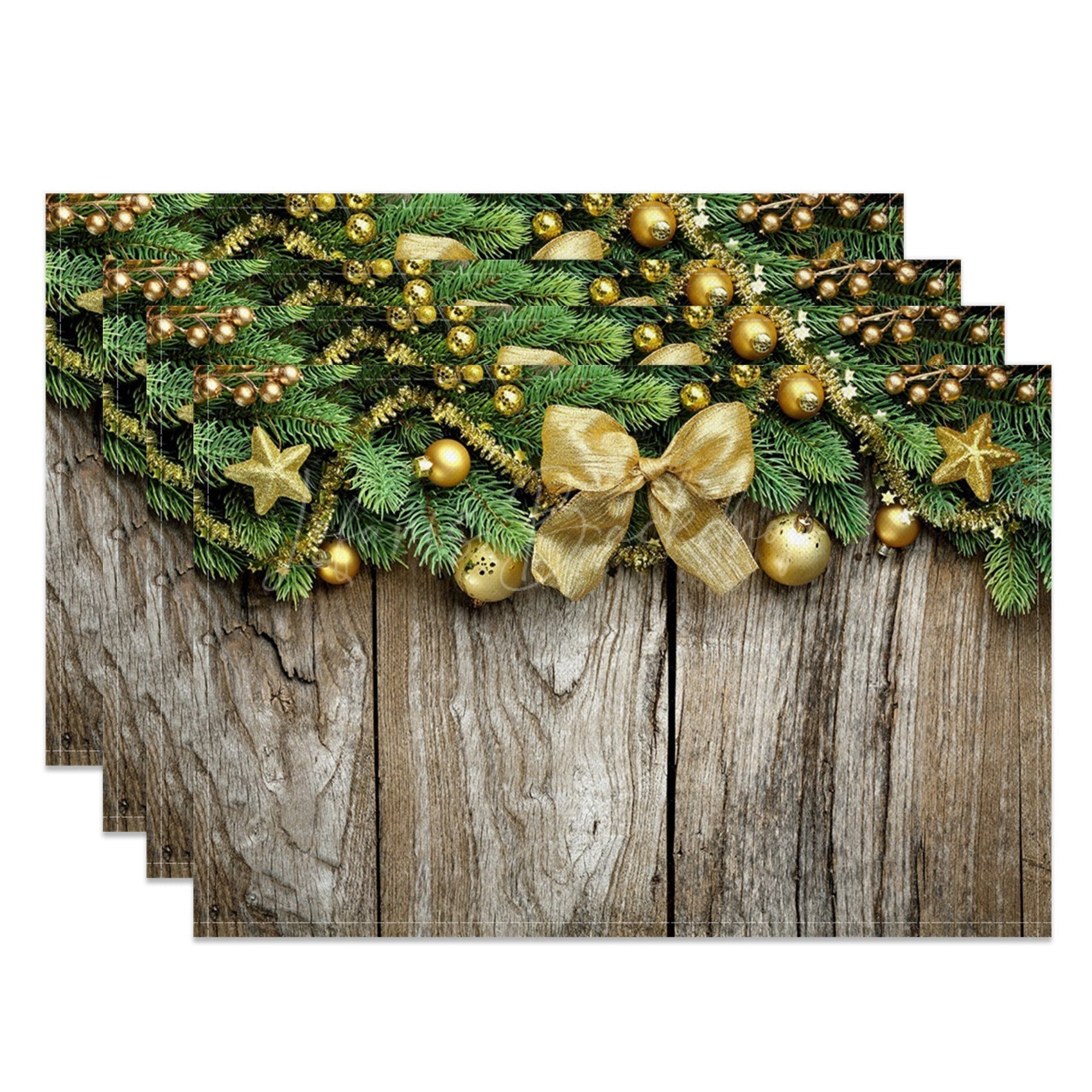 Lofaris Gold Bowknot Leaves Wood Christmas Set Of 4 Placemats