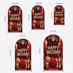 Lofaris Gold Burgundy Gift Box Rose Birthday Arch Backdrop