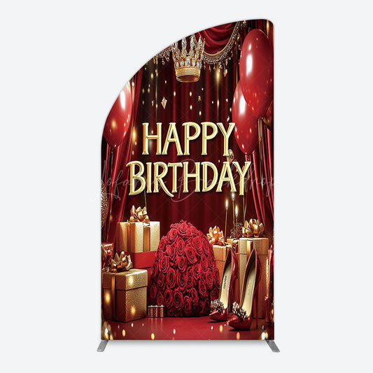 Lofaris Gold Burgundy Gift Box Rose Birthday Half Moon Arch Backdrop
