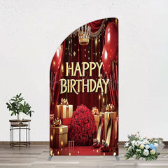 Lofaris Gold Burgundy Gift Box Rose Birthday Half Moon Arch Backdrop