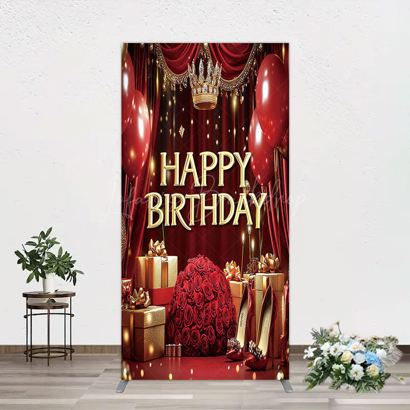 Lofaris Gold Burgundy Gift Box Rose Birthday Rectangle Backdrop