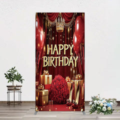 Lofaris Gold Burgundy Gift Box Rose Birthday Rectangle Backdrop