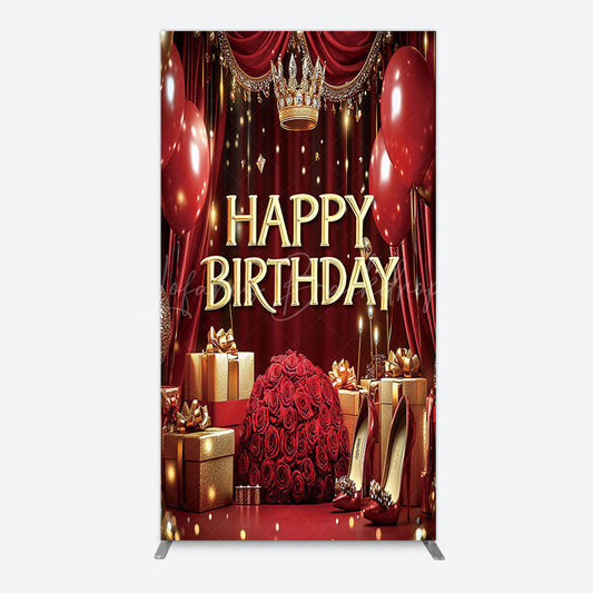 Lofaris Gold Burgundy Gift Box Rose Birthday Rectangle Backdrop