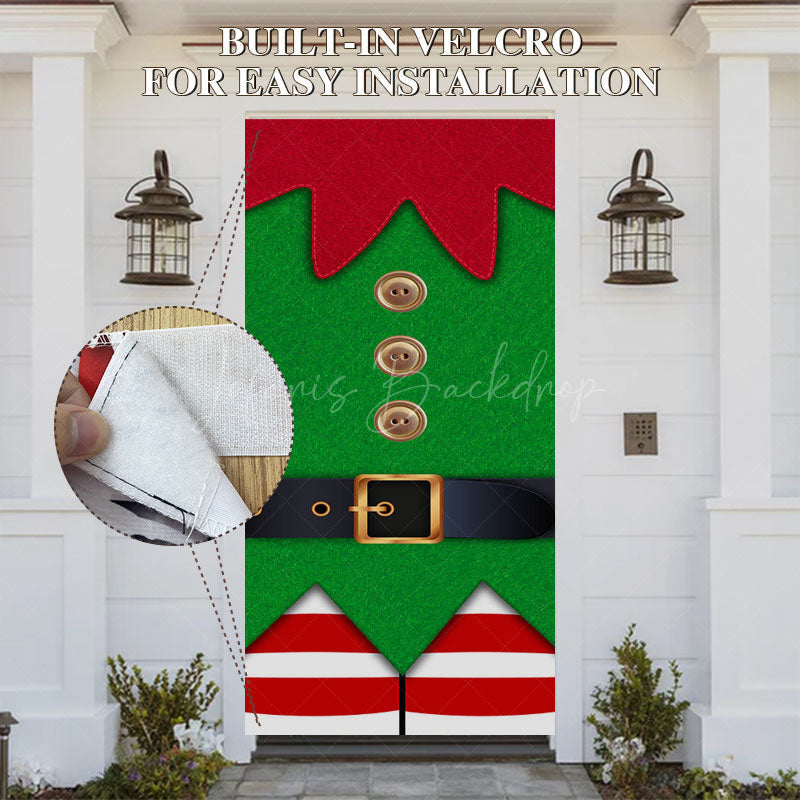 Lofaris Gold Buttons Green Red Christmas Vibe Door Cover