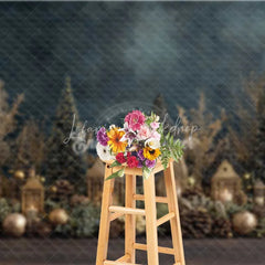 Lofaris Gold Christmas Village Backdrop Lantern House Bottle Brush Tree Photography Background