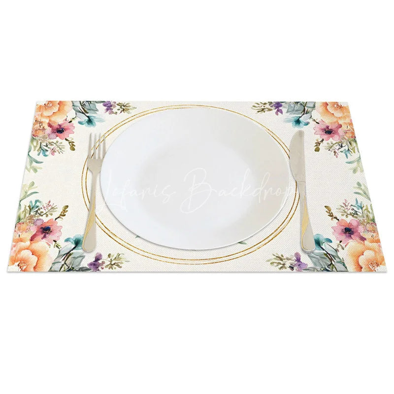 Lofaris Gold Circle Easter Bunny Set of 4 Placemats Orange Pink Floral Rabbit Table Mats for Spring
