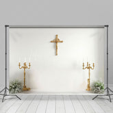 Lofaris Gold Cross Candlestick Simple First Communion Backdrop