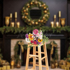 Lofaris Gold Decor Warm Fireplace Black Christmas Backdrop