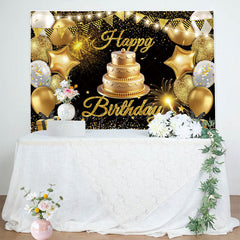 Lofaris Gold Flag Balloons With Cake Happy Birthday Backdrop