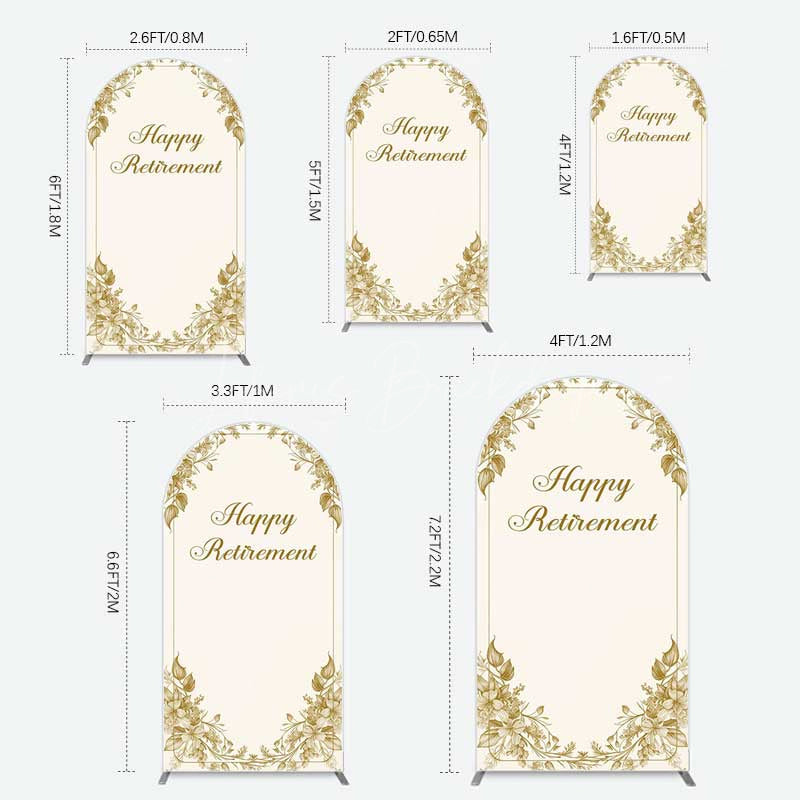 Lofaris Gold Floral Line Happy Retirement Arch Backdrop
