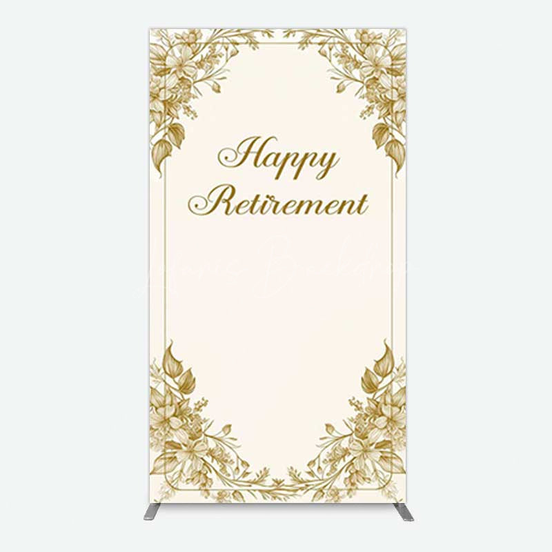 Lofaris Gold Floral Line Happy Retirement Rectangle Backdrop
