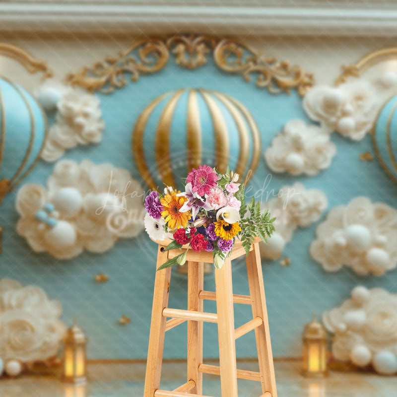 Lofaris Gold Flower Carving Hot Air Balloon Cake Samsh Backdrop