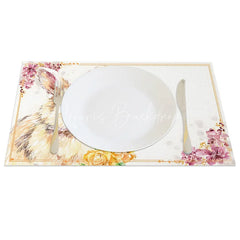 Lofaris Gold Frame Artistic Bunny Set of 4 Placemats Pink Blossom Rabbit Spring Table Mats for Party