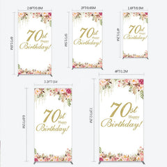 Lofaris Gold Glitter 70th Happy Birthday Rectangle Arch Backdrop Elegant Pink Floral Peonies Celebration Decor
