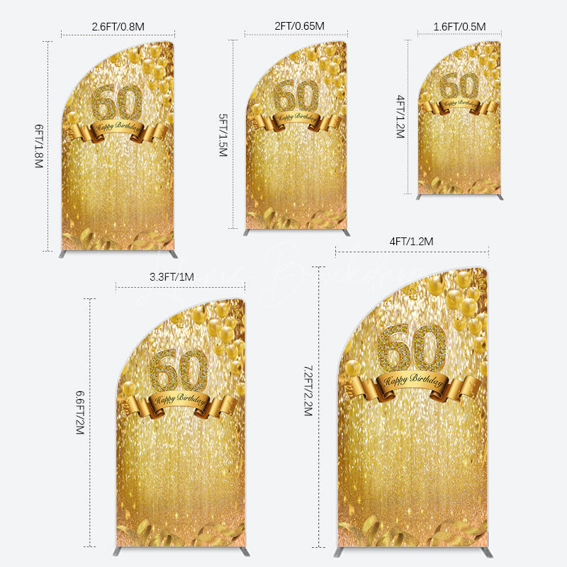 Lofaris Gold Glitter Balloons 60th Birthday Half Moon Arch Backdrop