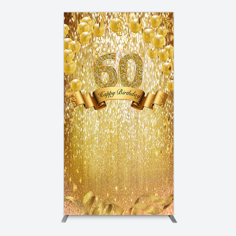 Lofaris Gold Glitter Balloons 60th Birthday Rectangle Backdrop