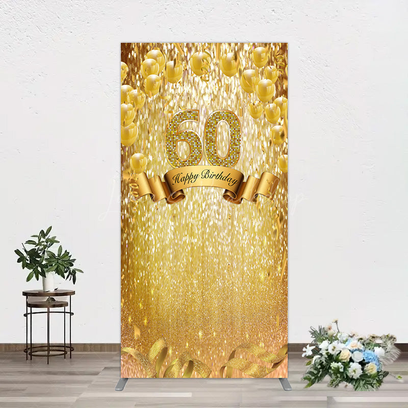Lofaris Gold Glitter Balloons 60th Birthday Rectangle Backdrop