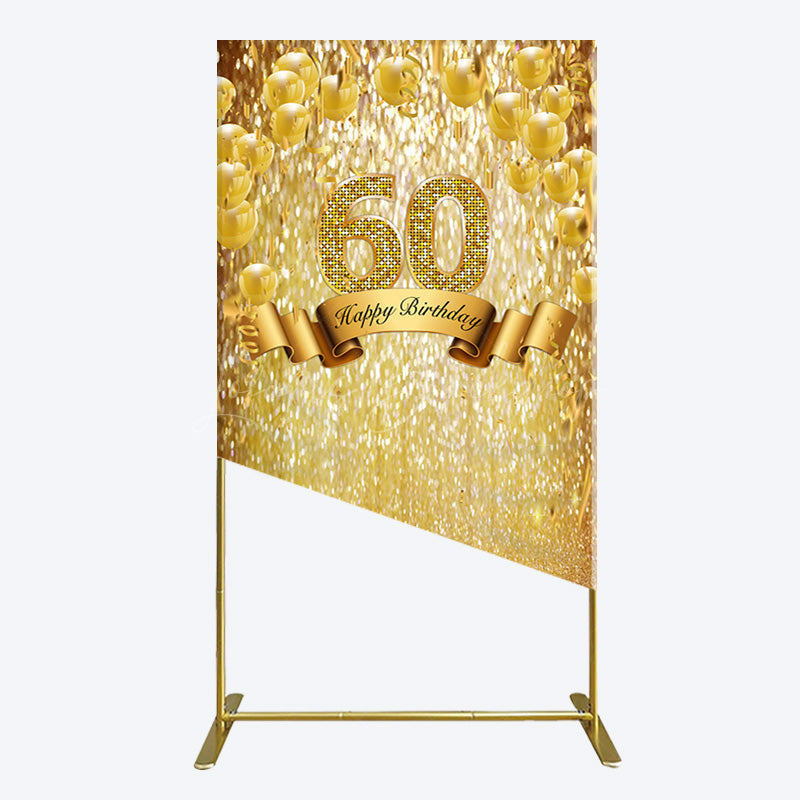Lofaris Gold Glitter Balloons 60th Birthday Rectangle Backdrop