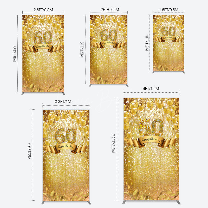 Lofaris Gold Glitter Balloons 60th Birthday Rectangle Backdrop