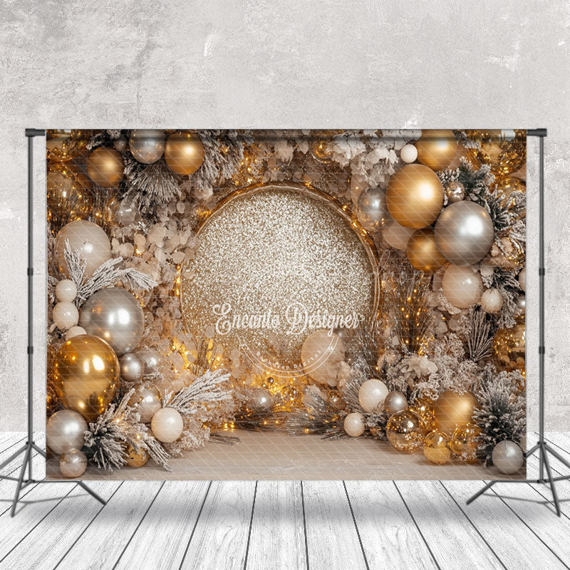 Lofaris Gold Glitter Balloons Pine Leaves Christmas Backdrop