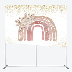 Lofaris Gold Glitter Boho Rainbow Floral Pillow Case Backdrop