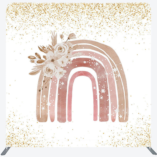 Lofaris Gold Glitter Boho Rainbow Floral Pillow Case Backdrop