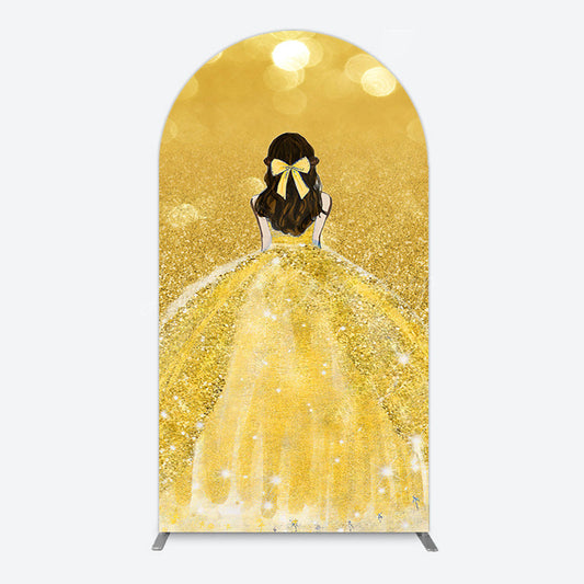 Lofaris Gold Glitter Bokeh Princess Birthday Arch Backdrop