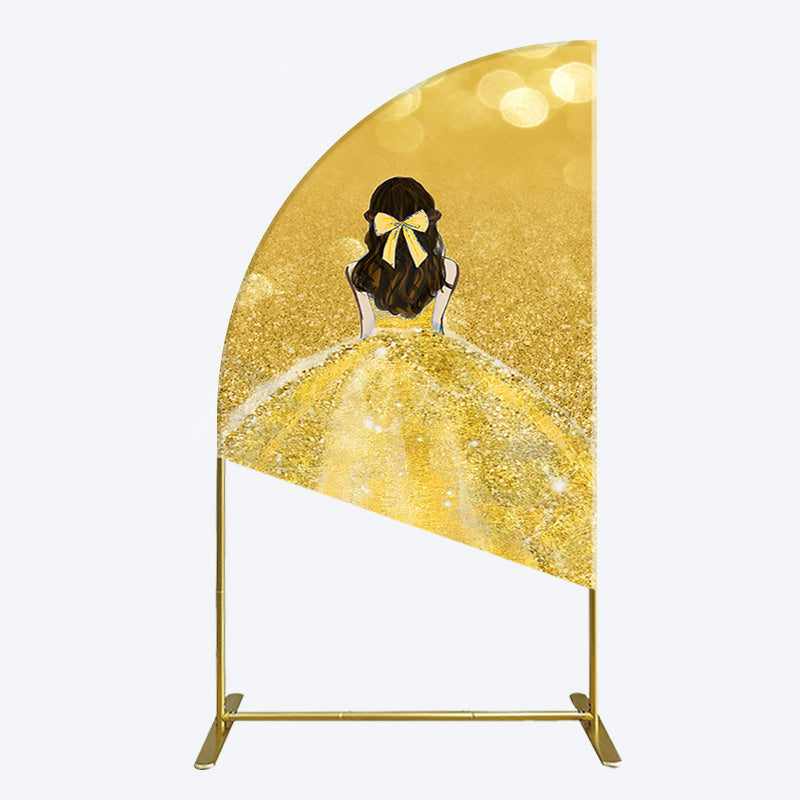 Lofaris Gold Glitter Bokeh Princess Birthday Half Moon Arch Backdrop