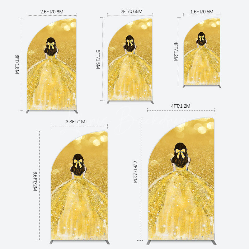 Lofaris Gold Glitter Bokeh Princess Birthday Half Moon Arch Backdrop
