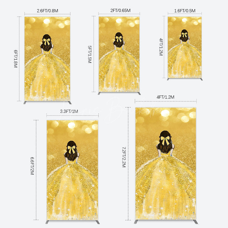 Lofaris Gold Glitter Bokeh Princess Birthday Rectangle Backdrop