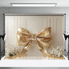 Lofaris Gold Glitter Bow White Wall Floral Wedding Backdrop