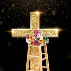 Lofaris Gold Glitter Cross Black Bokeh Easter Photo Backdrop