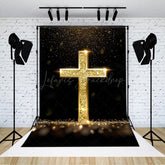 Lofaris Gold Glitter Cross Black Bokeh Easter Photo Backdrop