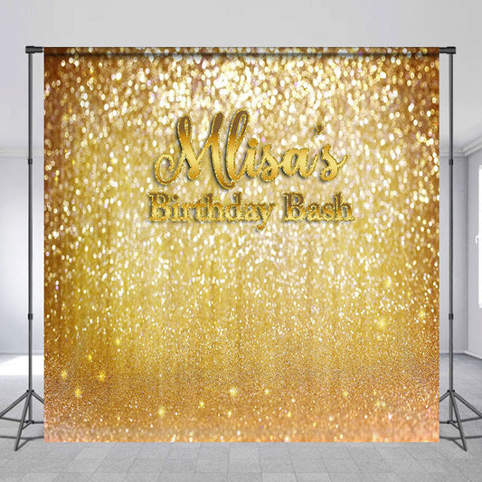Lofaris Gold Glitter Custom Name Birthday Bash Backdrop