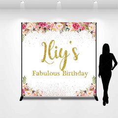 Lofaris Gold Glitter Custom Name Fabulous Birthday Backdrop