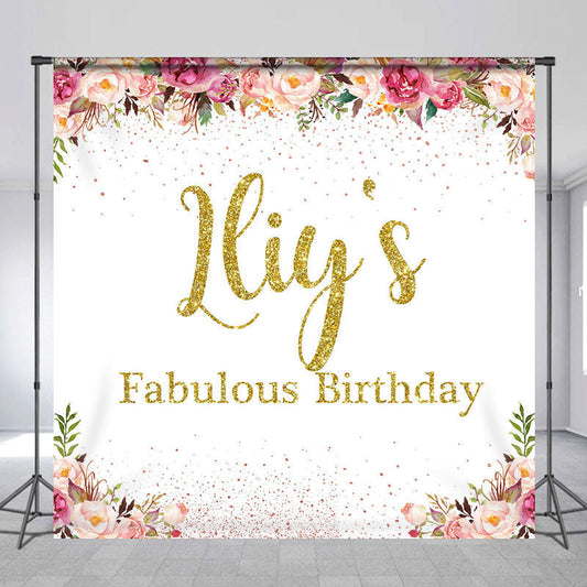 Lofaris Gold Glitter Custom Name Fabulous Birthday Backdrop